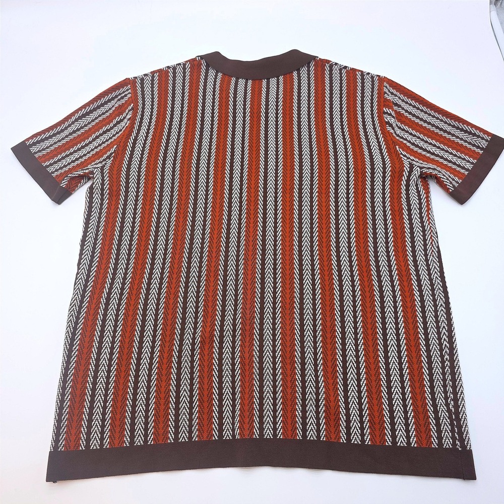 Vintage PJ Paul Jones‎ Men's Knit Polo Shirt Brown Orange White Stripe Size L - Picture 2 of 8